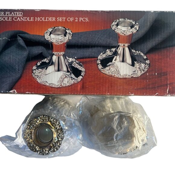Godinger Silver Plated Candle Holder Set Of 2 NWB - Picture 2 of 7